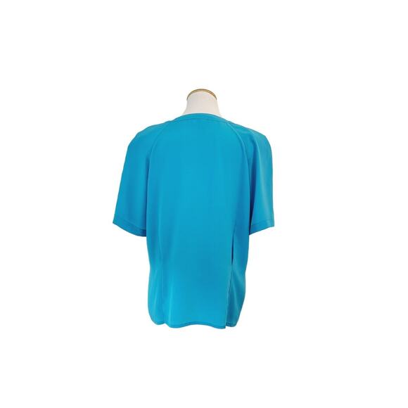 SK and Company Vintage Blue Teal 1980s Shoulder Pads VTG 80s Shirt Size 14 - Picture 8 of 16